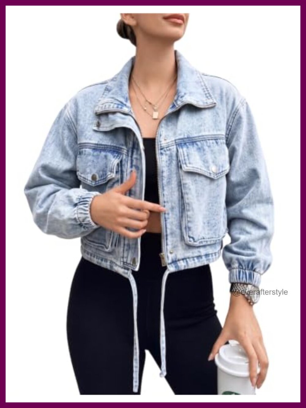 Women's Cropped Denim Jacket Lightweight Zip Up with Pockets